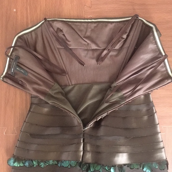 Satin Iridescent Feather Sheath Dress - Picture 6 of 9